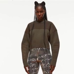 H&M Women Studio Collection Sweater Khaki Green Rib Knit Crop Grunge Gorpcore